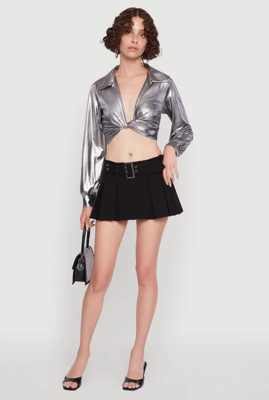 Bubble Sleeve Twist Front Plunge Crop Top sold by Rainbow