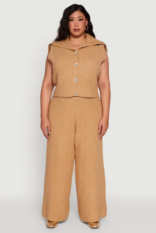 Plus Size Rib Knit Pull On Wide Leg Pants sold by Rainbow