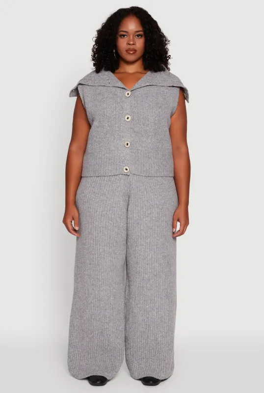 Plus Size Rib Knit Pull On Wide Leg Pants sold by Rainbow