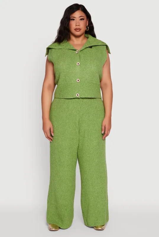 Plus Size Rib Knit Pull On Wide Leg Pants sold by Rainbow