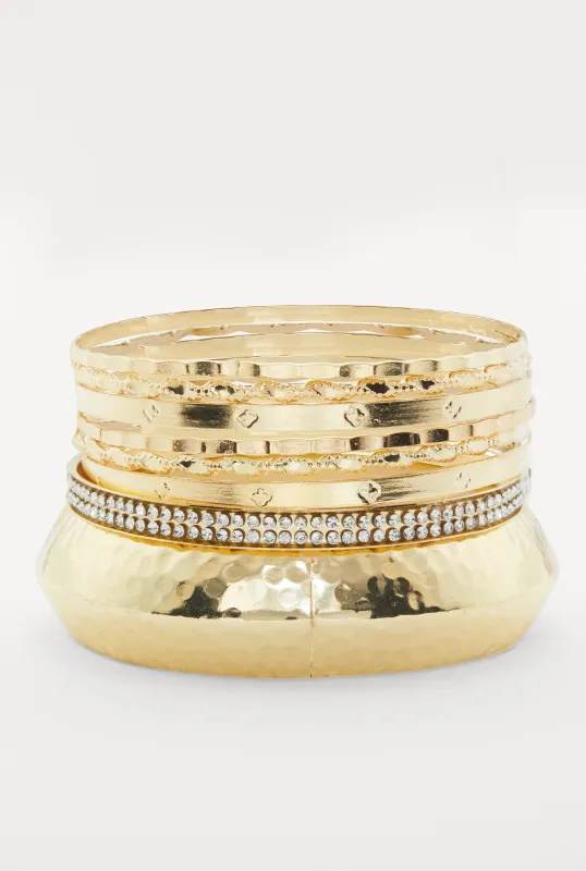 Plus Size Assorted Metallic Hammered Detail Bangles Set of 8 sold by Rainbow