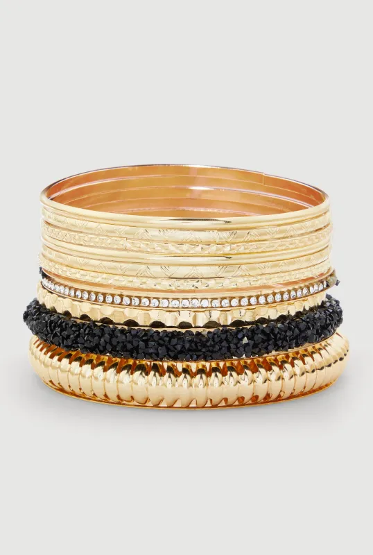 Plus Size Assorted Textured Metallic Bangles Set of 10 sold by Rainbow