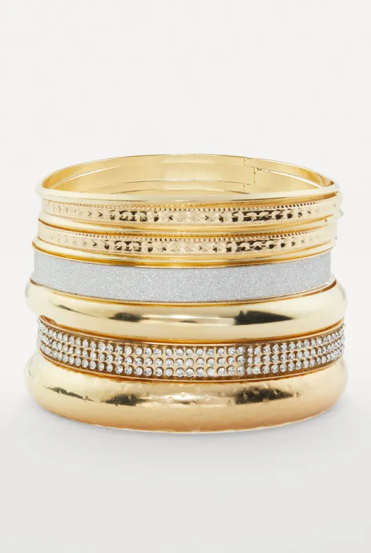 Plus Size Assorted Cubic Zirconia Metallic Bangles Set of 9 sold by Rainbow