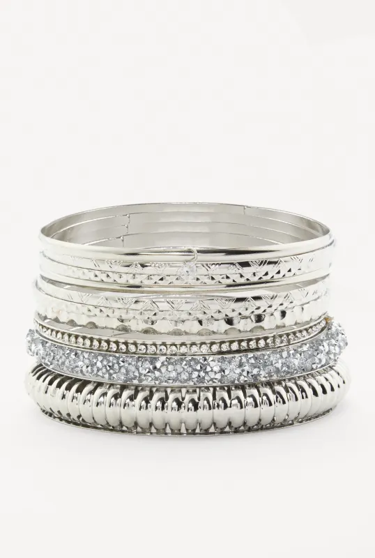 Plus Size Assorted Textured Metallic Bangles Set of 10 sold by Rainbow