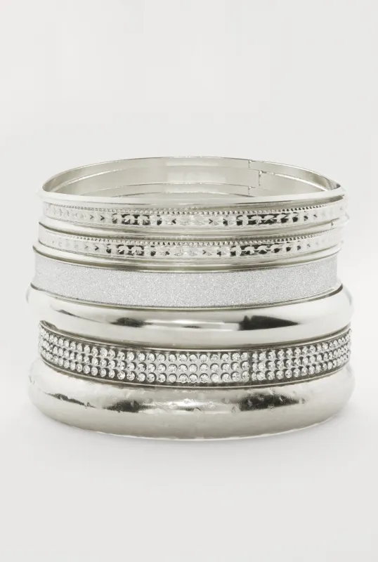 Plus Size Assorted Cubic Zirconia Metallic Bangles Set of 9 sold by Rainbow