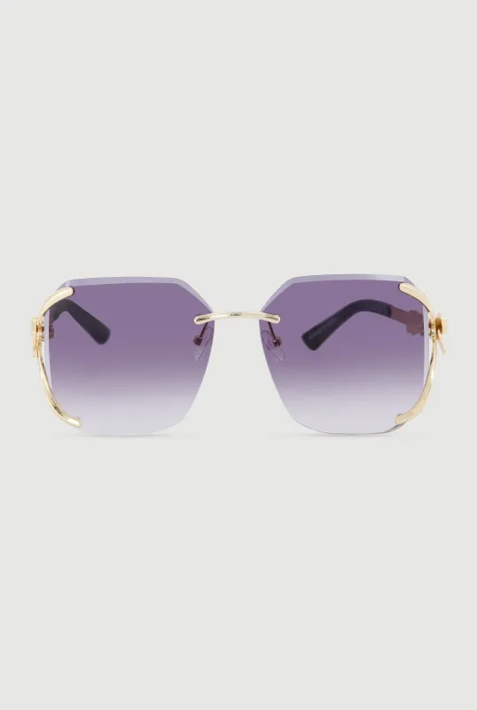 Ombre Lens Metallic Jaguar Detail Sunglasses sold by Rainbow