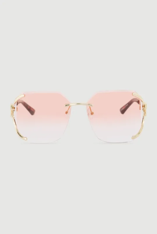 Ombre Lens Metallic Jaguar Detail Sunglasses sold by Rainbow