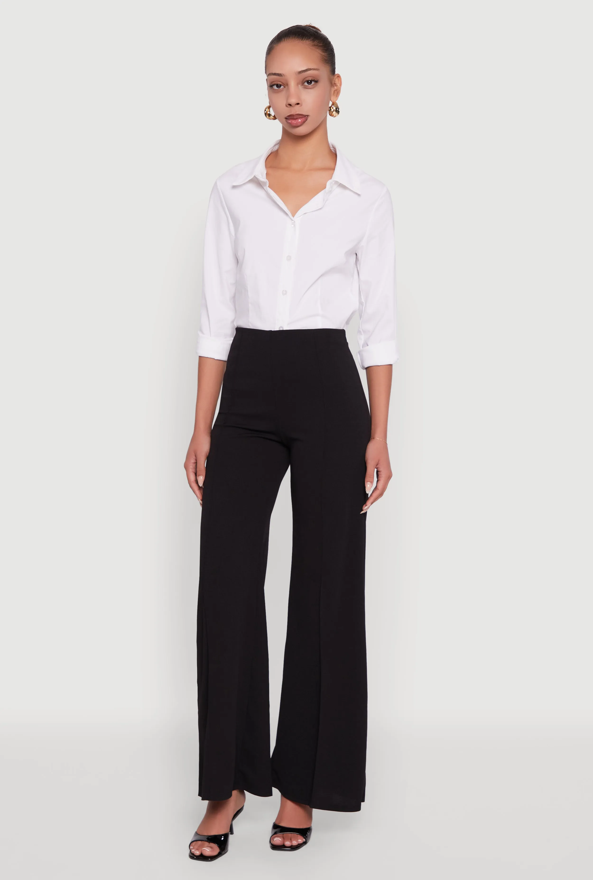 High Waisted Wide Leg Crepe Knit Dress Pants sold by Rainbow