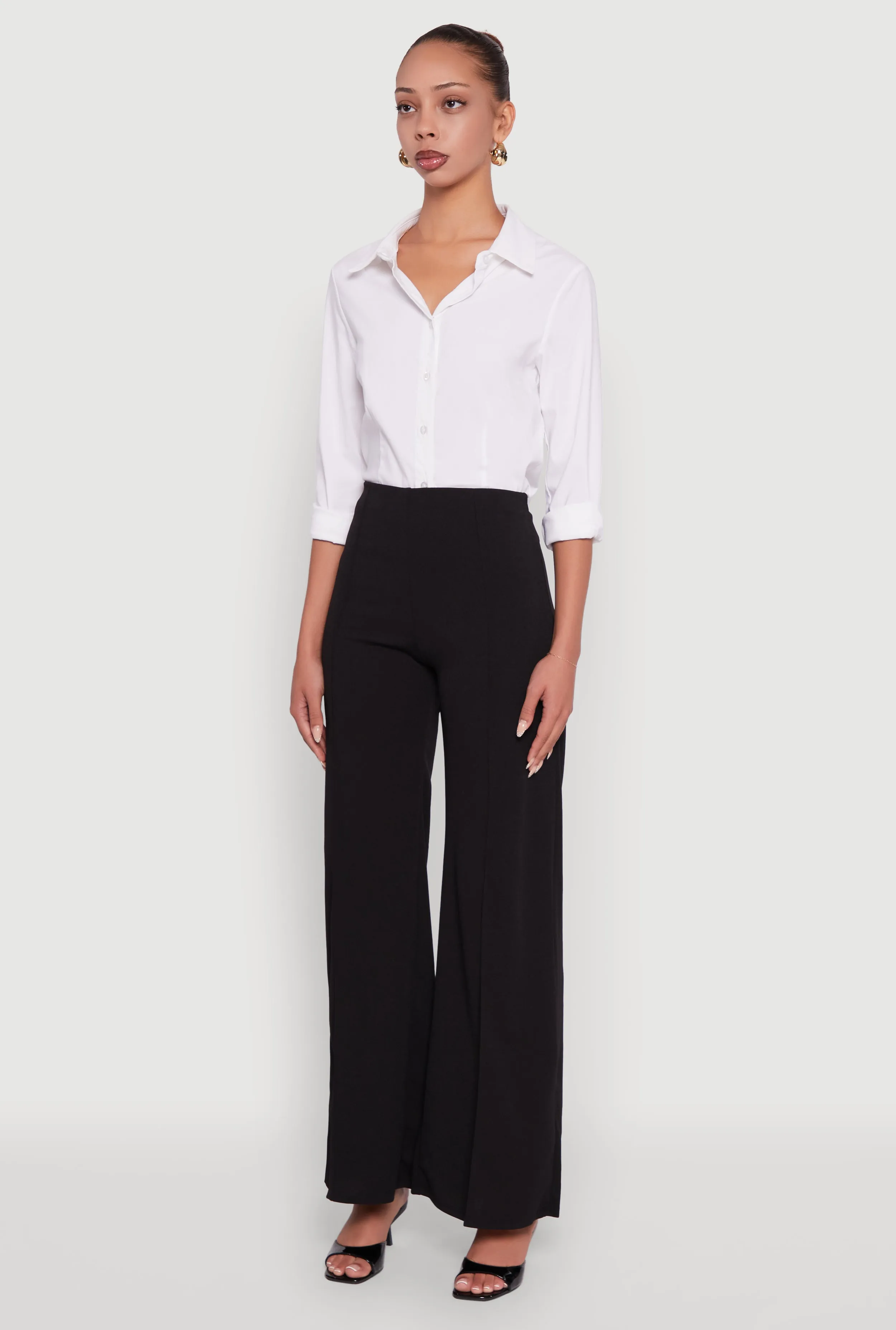 High Waisted Wide Leg Crepe Knit Dress Pants sold by Rainbow product image thumbnail 3