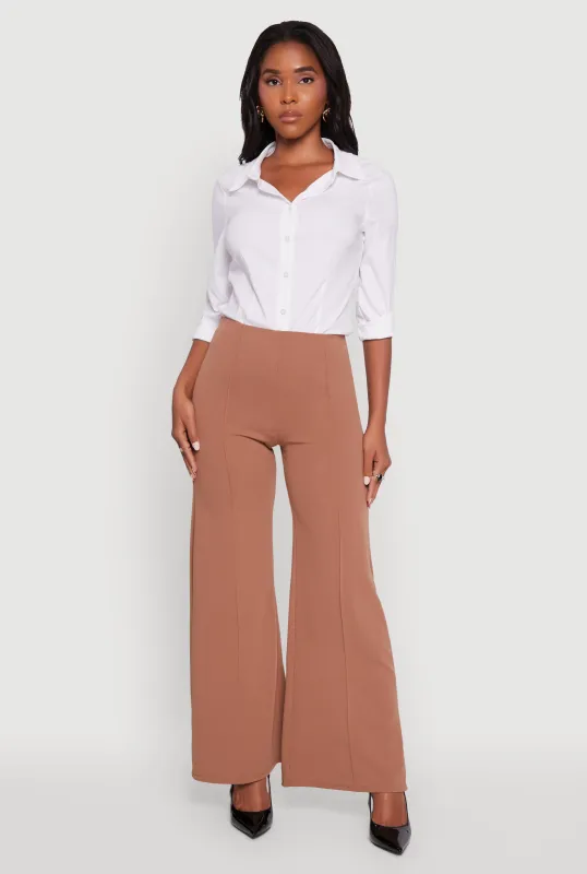 High Waisted Wide Leg Crepe Knit Dress Pants sold by Rainbow