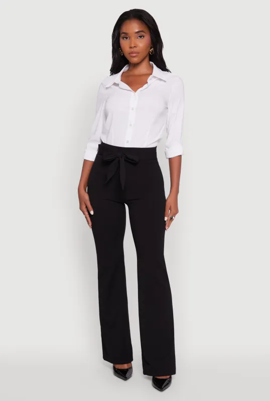 High Waisted Crepe Knit Tie Front Dress Pants sold by Rainbow