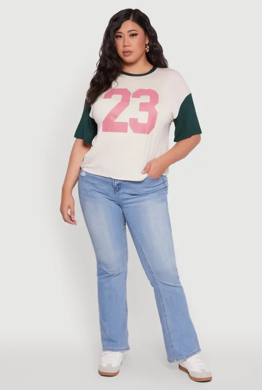 Plus Size 23 Color Blocked Short Sleeve Graphic Tee sold by Rainbow