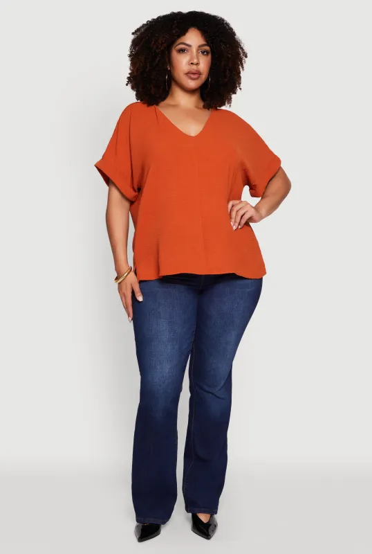 Plus Size Crepe Knit Fixed Cuff Dolman Sleeve Blouse sold by Rainbow