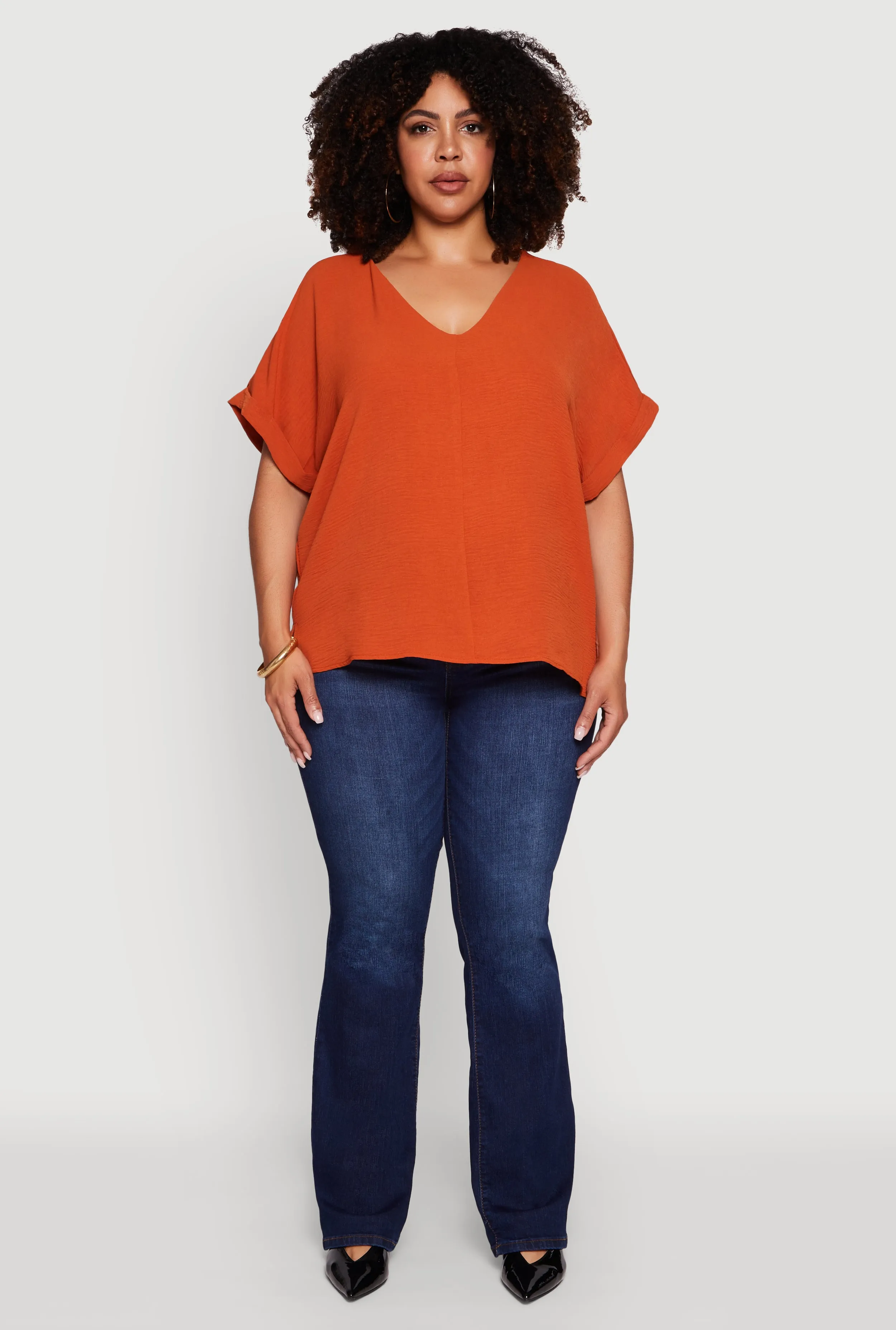 Plus Size Crepe Knit Fixed Cuff Dolman Sleeve Blouse sold by Rainbow product image thumbnail 3