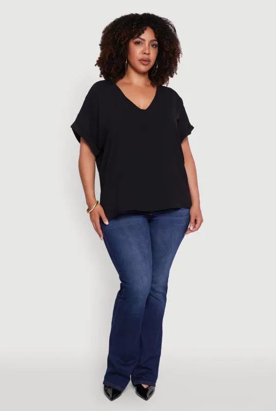 Plus Size Crepe Knit Fixed Cuff Dolman Sleeve Blouse sold by Rainbow