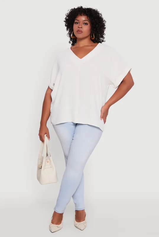 Plus Size Crepe Knit Fixed Cuff Dolman Sleeve Blouse sold by Rainbow