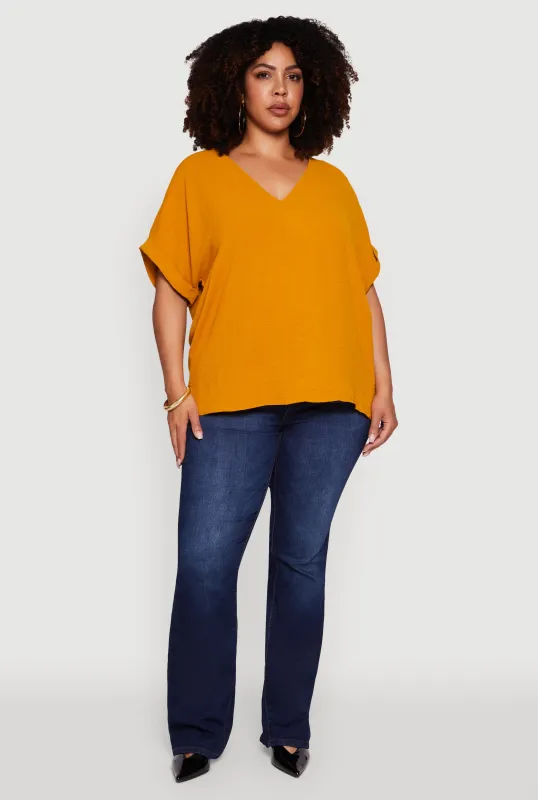 Plus Size Crepe Knit Fixed Cuff Dolman Sleeve Blouse sold by Rainbow
