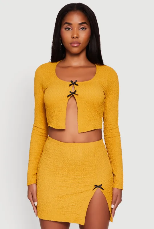 Textured Knit Cropped Blouse with Slit Front sold by Rainbow