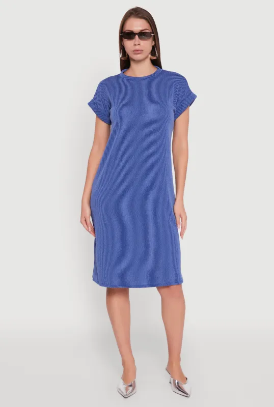 Rib Knit Shadow Stripe Fixed Cuff T-Shirt Dress sold by Rainbow