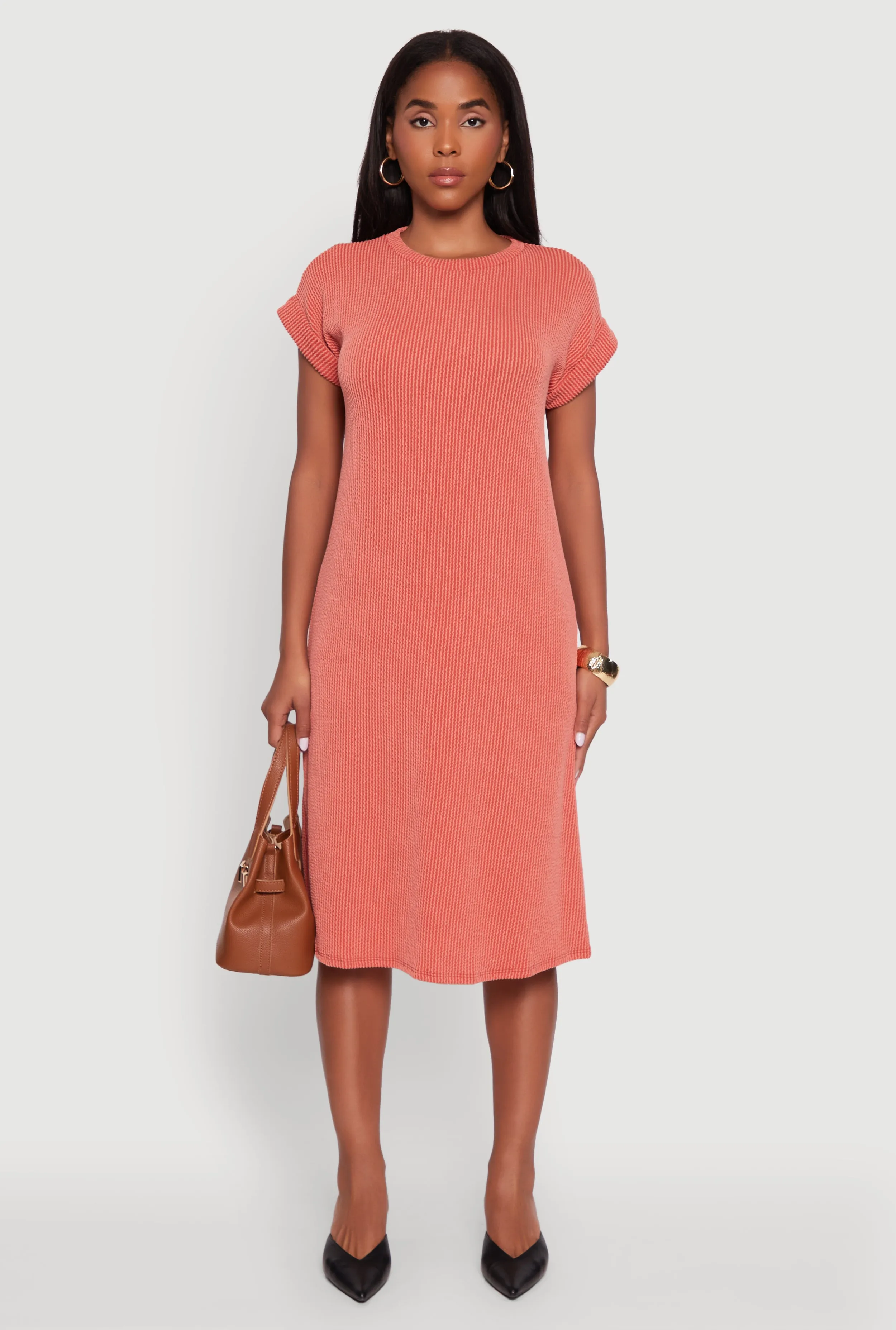 Rib Knit Shadow Stripe Fixed Cuff T-Shirt Dress sold by Rainbow product image thumbnail 2