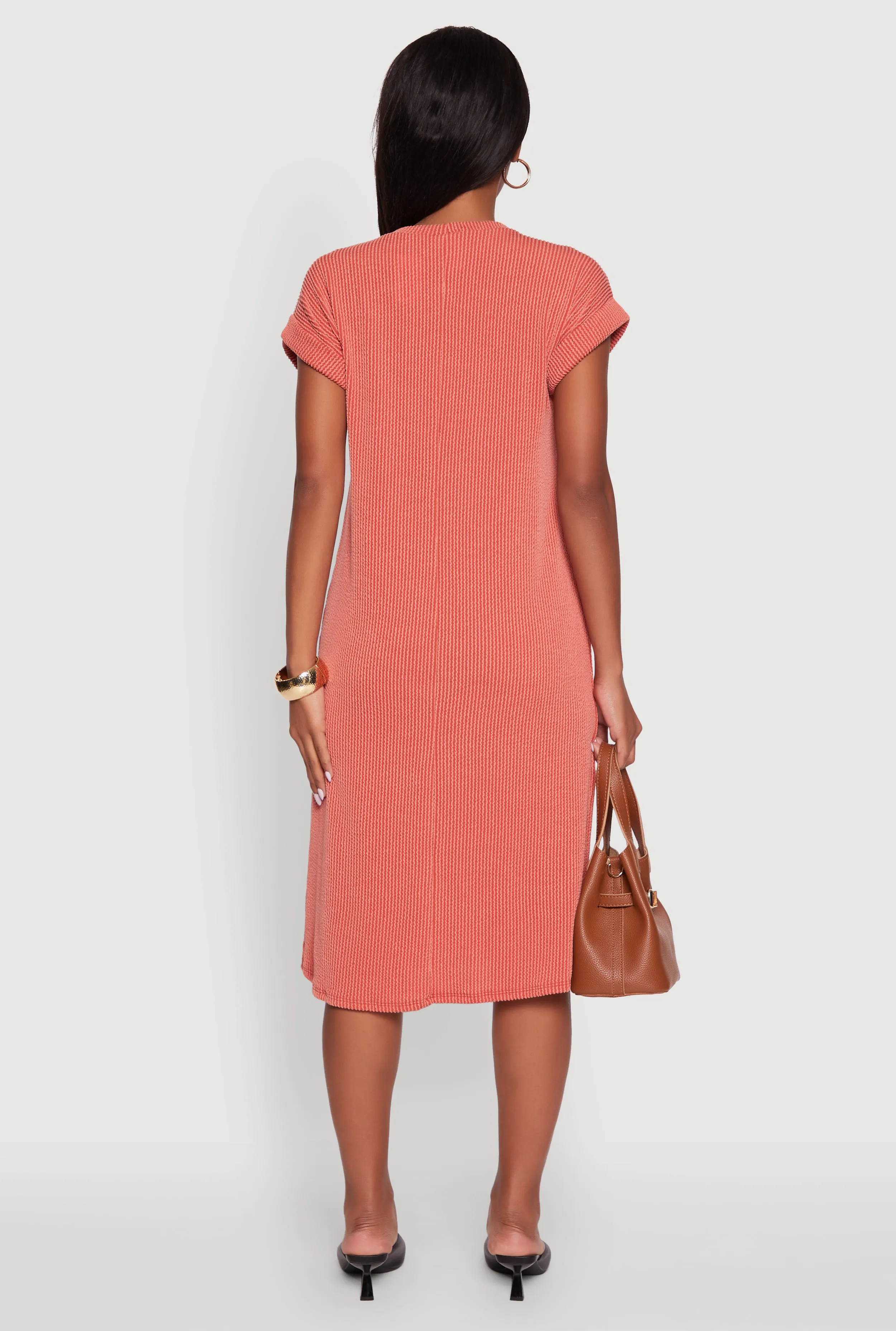 Rib Knit Shadow Stripe Fixed Cuff T-Shirt Dress sold by Rainbow product image thumbnail 5