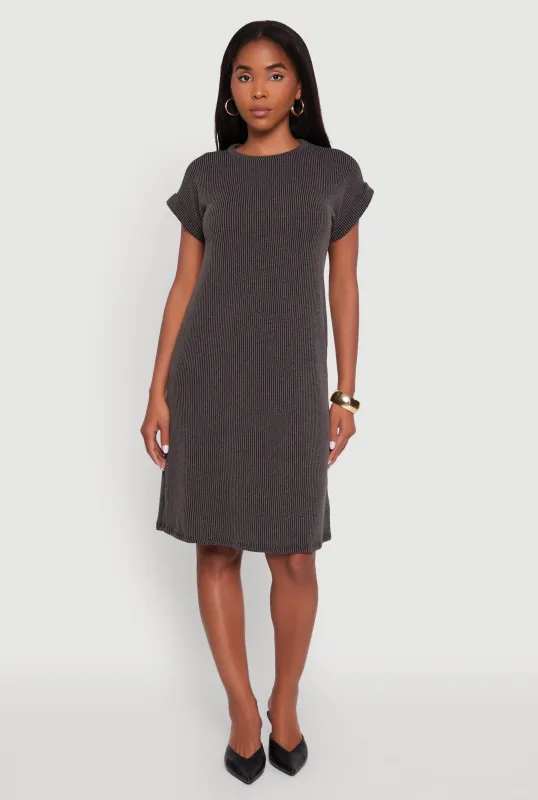 Rib Knit Shadow Stripe Fixed Cuff T-Shirt Dress sold by Rainbow