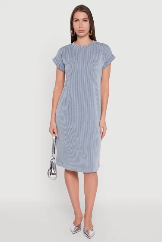 Rib Knit Shadow Stripe Fixed Cuff T-Shirt Dress sold by Rainbow