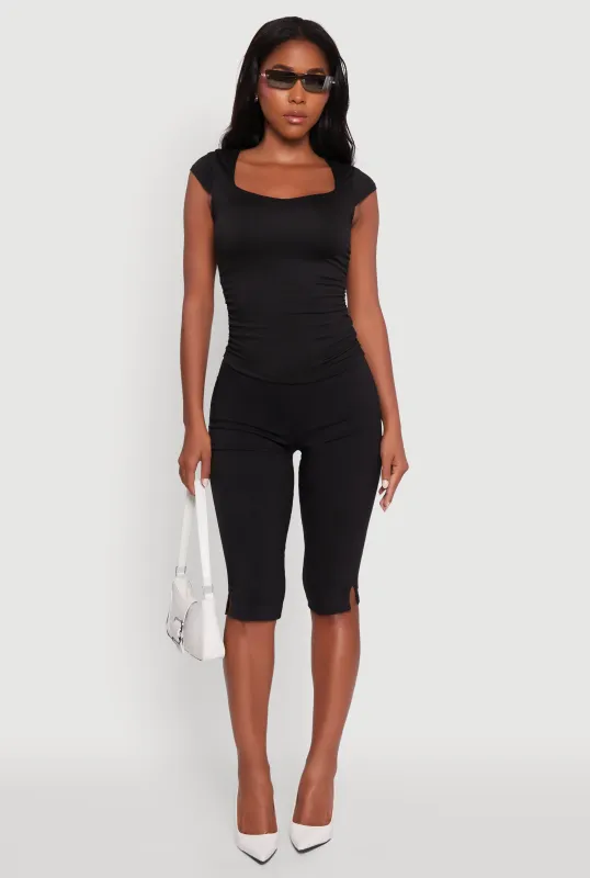 Ruched Side Cap Sleeve Crop Top sold by Rainbow
