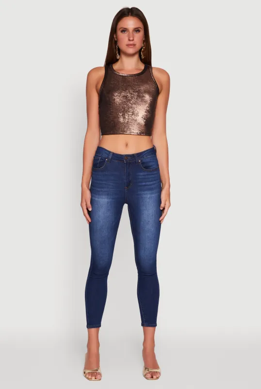 Metallic Sleeveless Crop Top sold by Rainbow