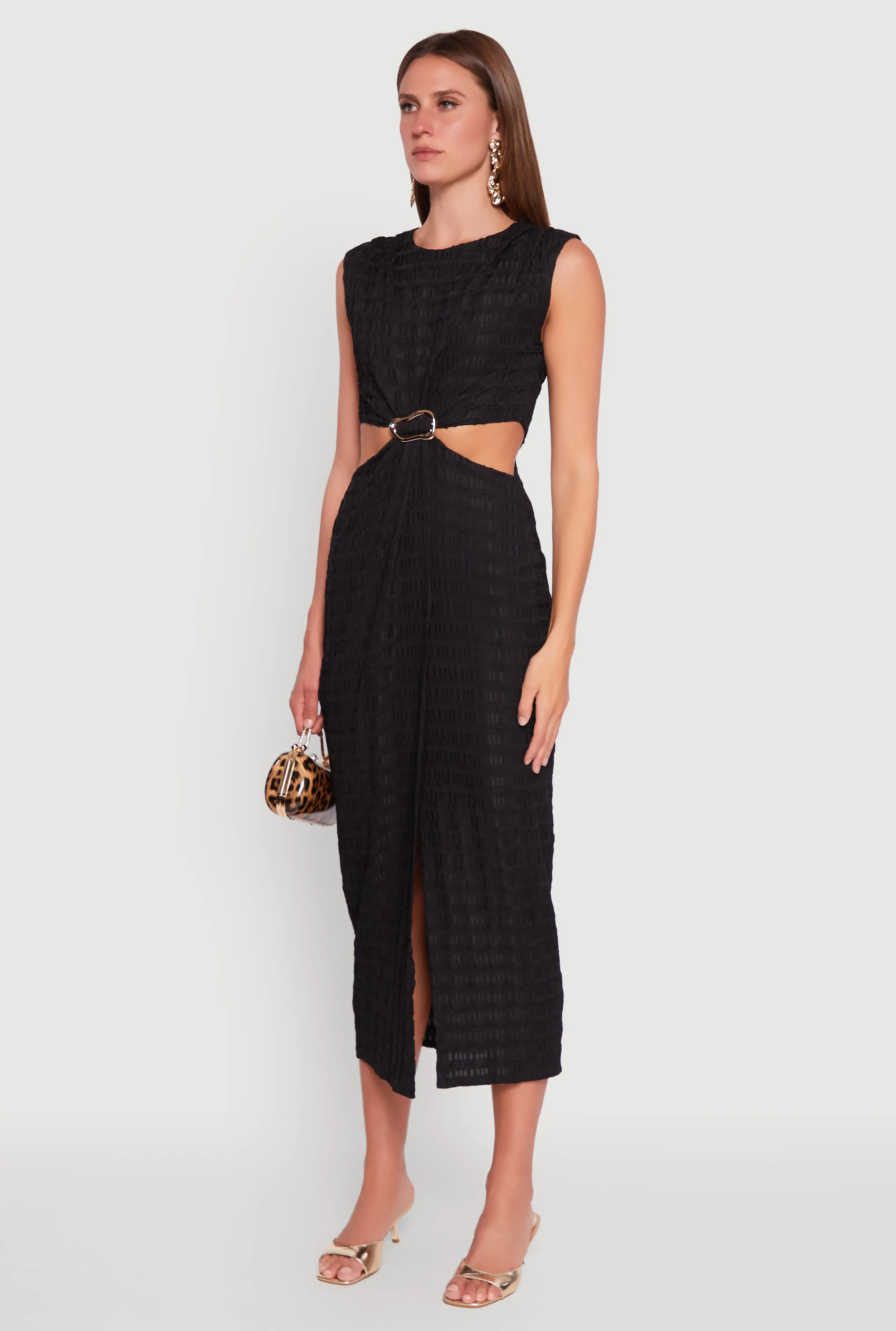 Textured Knit Metallic Detail Front Slit Midi Dress sold by Rainbow product image thumbnail 3