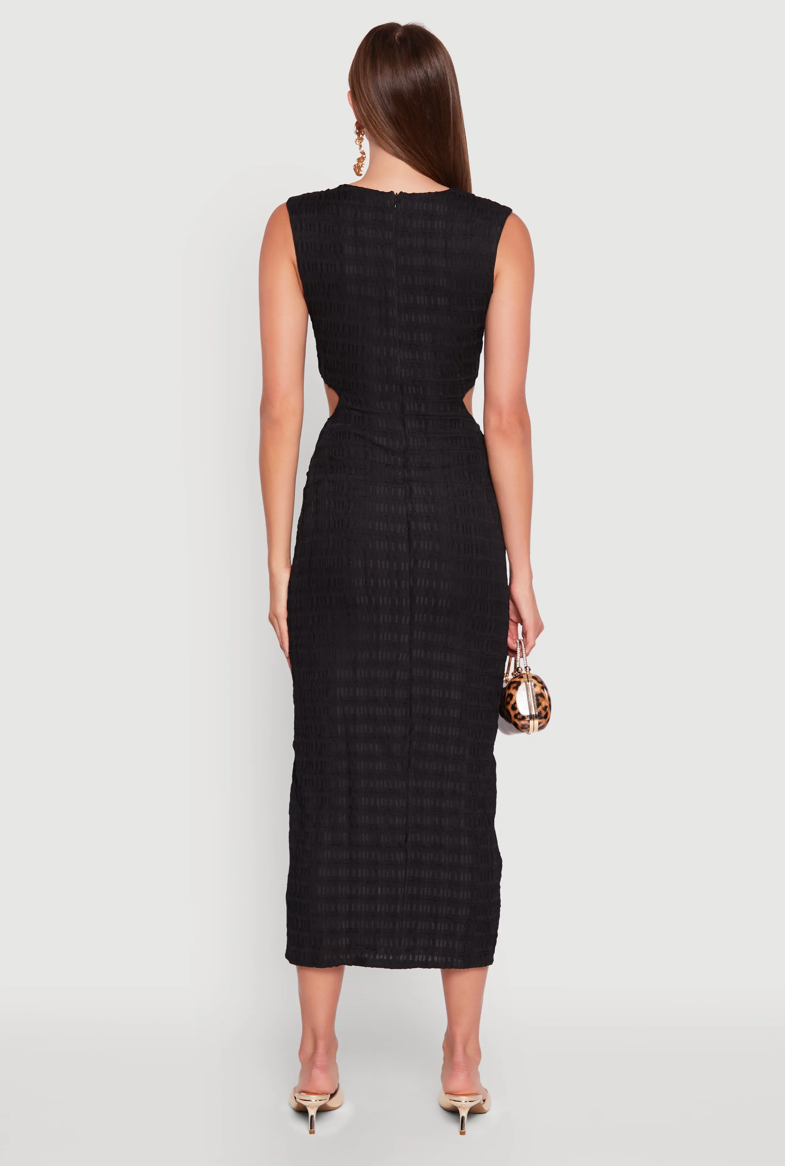 Textured Knit Metallic Detail Front Slit Midi Dress sold by Rainbow product image thumbnail 5