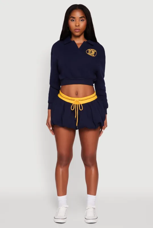 Drawstring Waist Color Blocked Bubble Hem Skirt sold by Rainbow