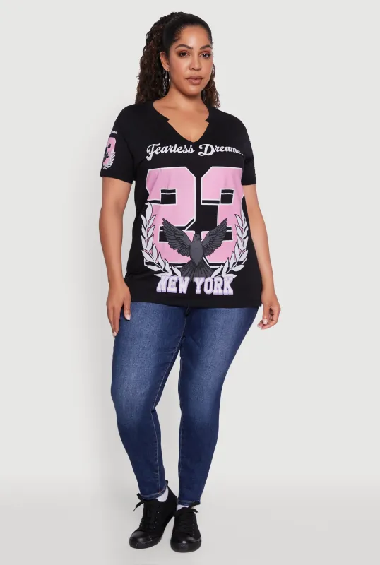 Plus Size New York Fearless Dreams 23 Graphic Tee sold by Rainbow
