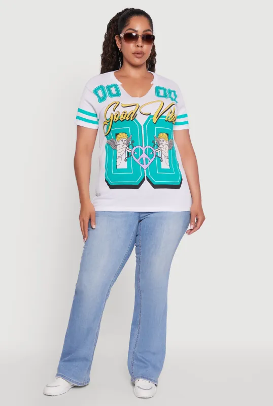 Plus Size Good Vibes Cupid Graphic Tee sold by Rainbow