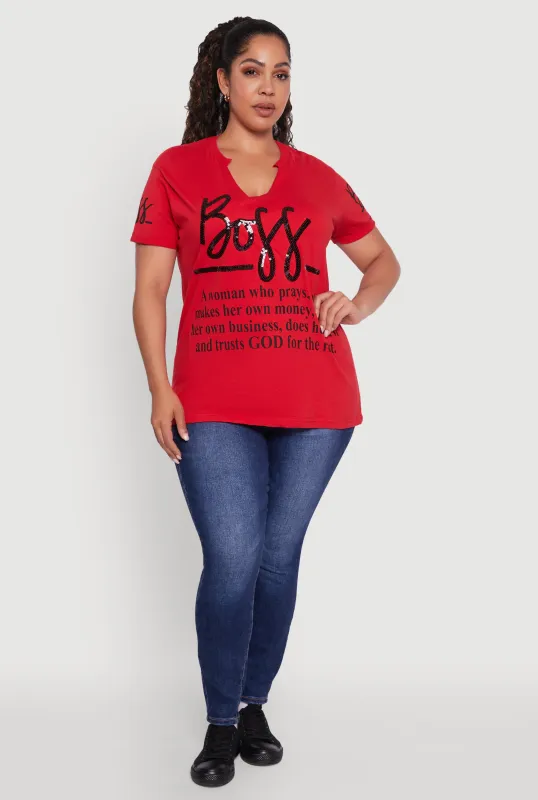 Plus Size Boss Definition Graphic Roll Cuff Tee sold by Rainbow