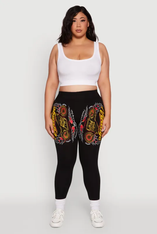 Plus Size Vintage Motorcycle Graphic Leggings sold by Rainbow