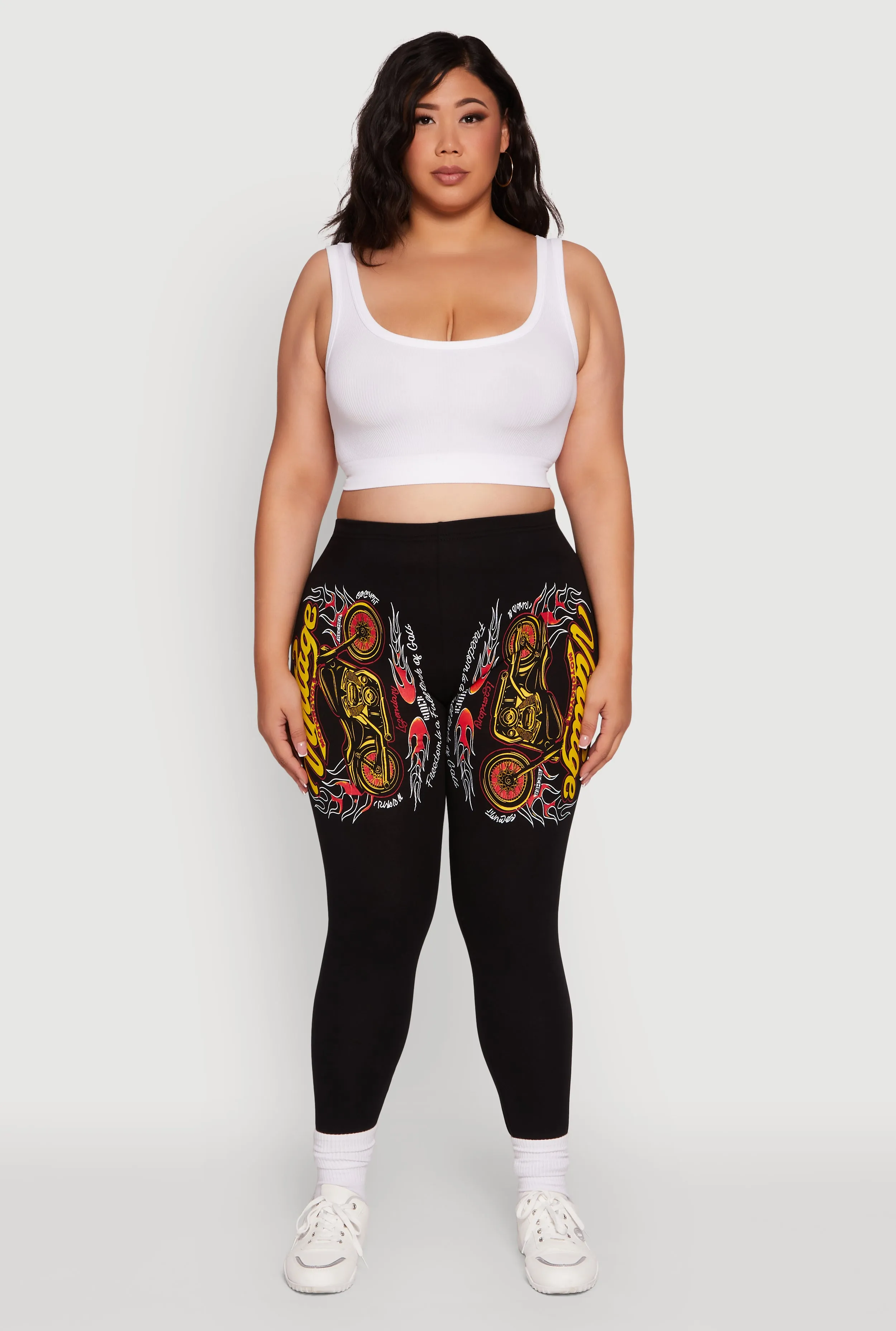 Plus Size Vintage Motorcycle Graphic Leggings sold by Rainbow