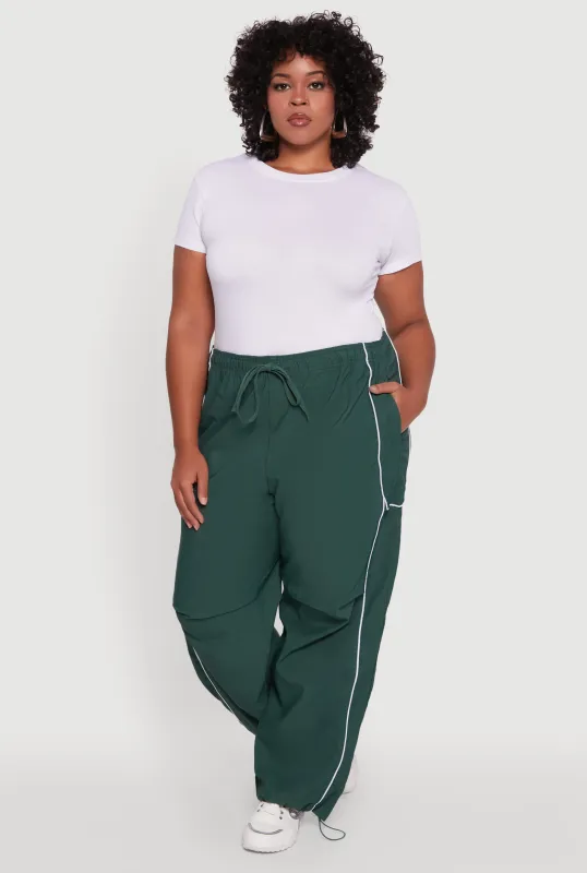 Plus Size High Waisted Contrast Trim Drawstring Hem Joggers sold by Rainbow