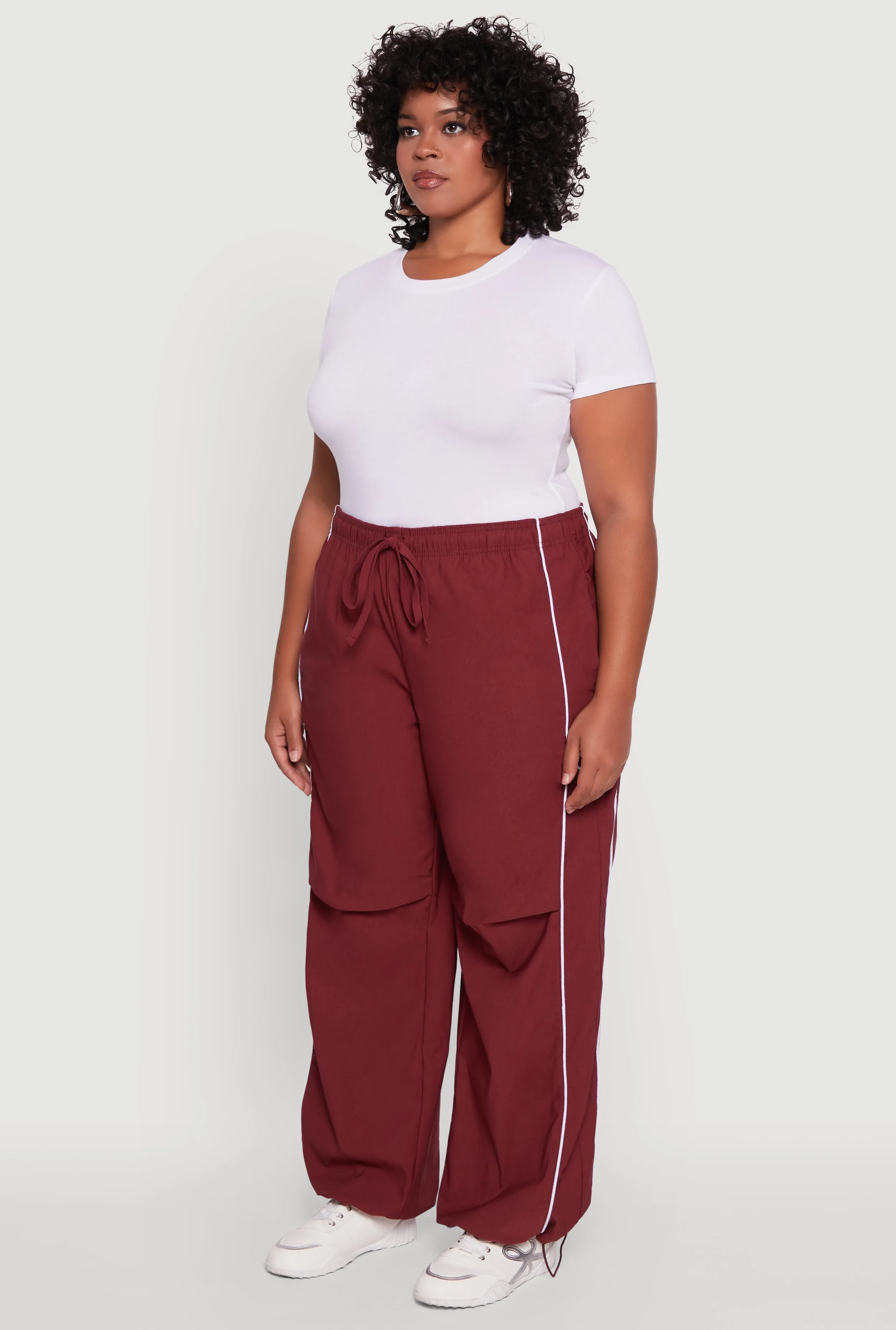 Plus Size High Waisted Contrast Trim Drawstring Hem Joggers sold by Rainbow product image thumbnail 3