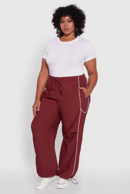 Plus Size High Waisted Contrast Trim Drawstring Hem Joggers sold by Rainbow