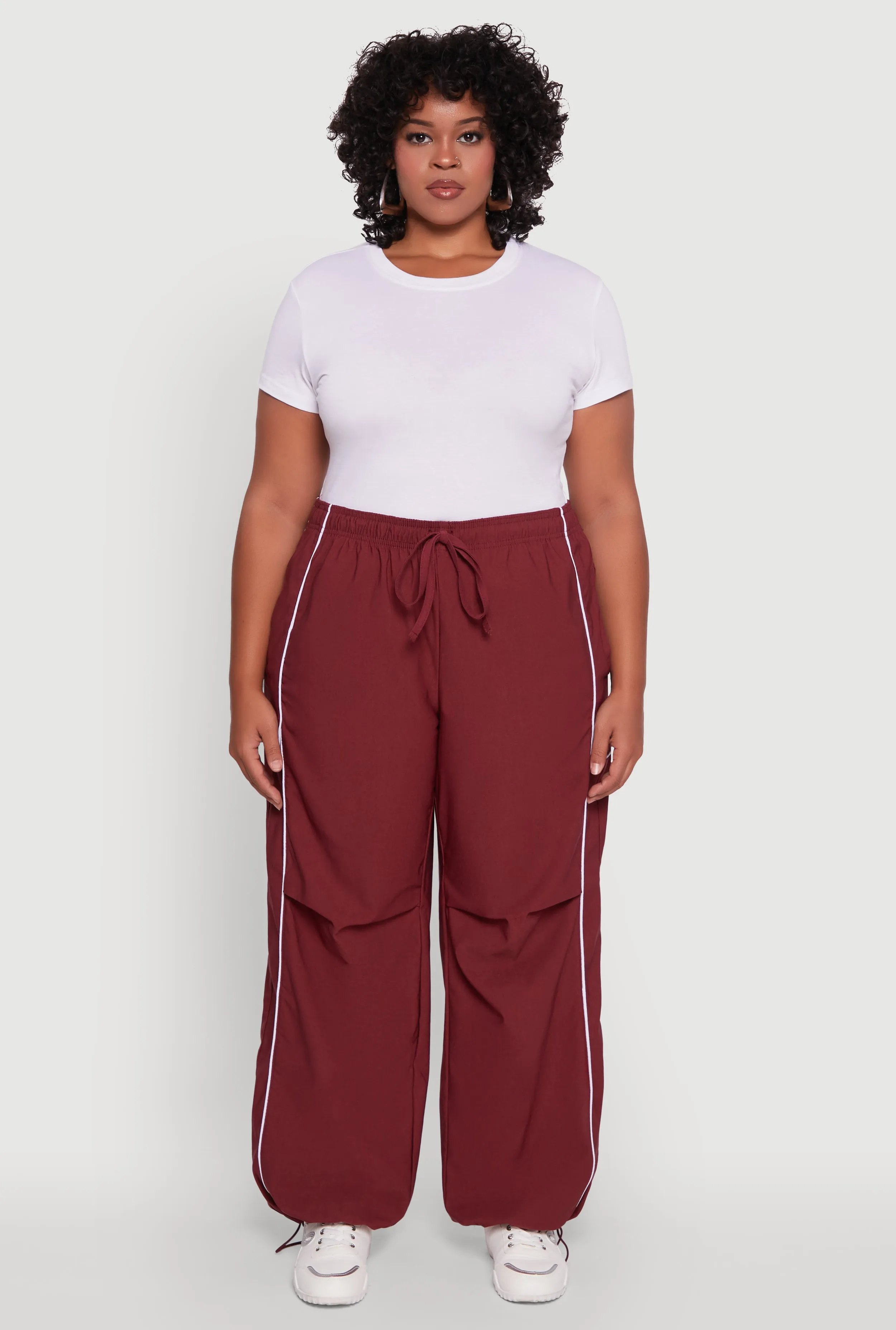 Plus Size High Waisted Contrast Trim Drawstring Hem Joggers sold by Rainbow product image thumbnail 2