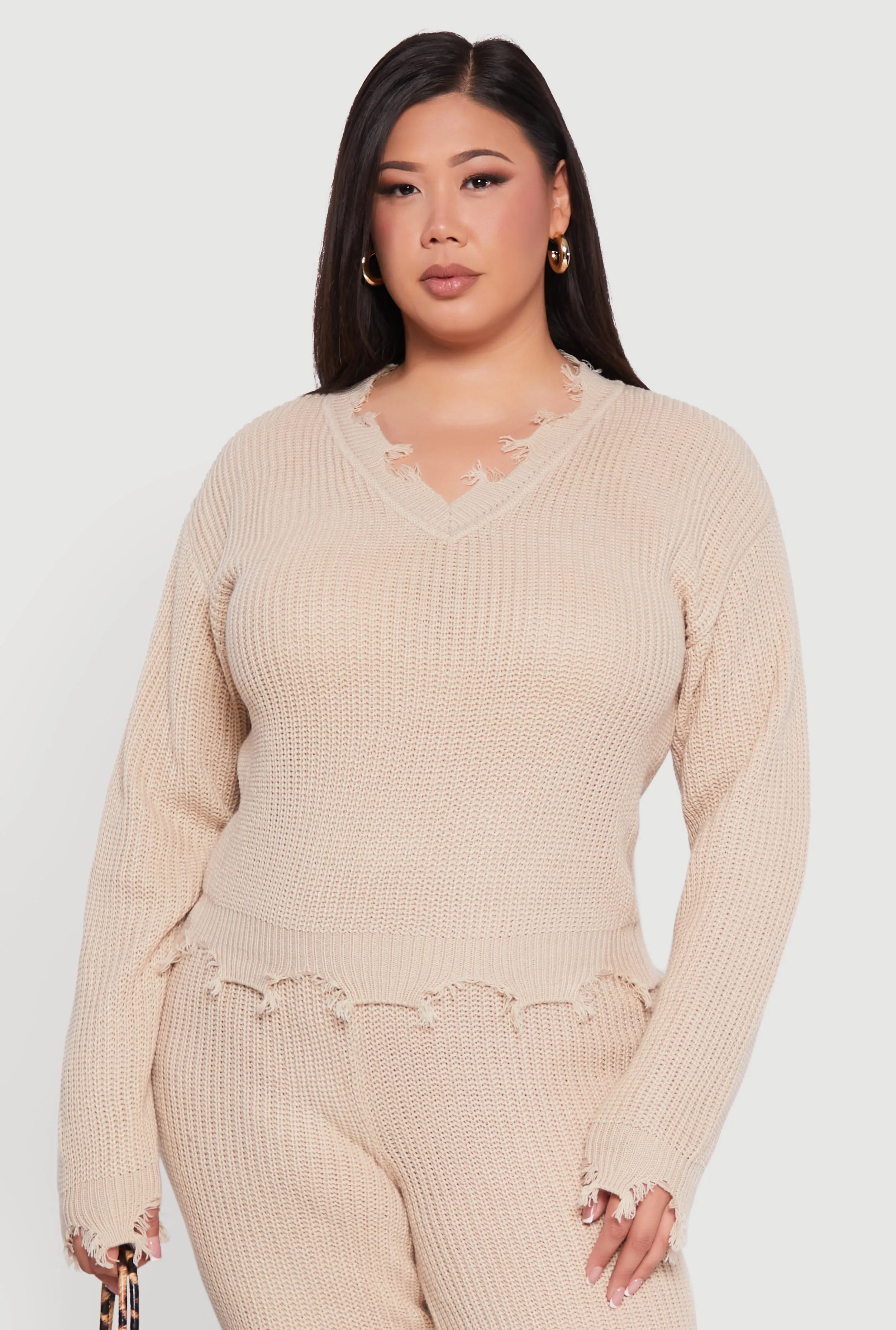 Plus Size Crochet V-Neck Frayed Sweater sold by Rainbow product image thumbnail 3
