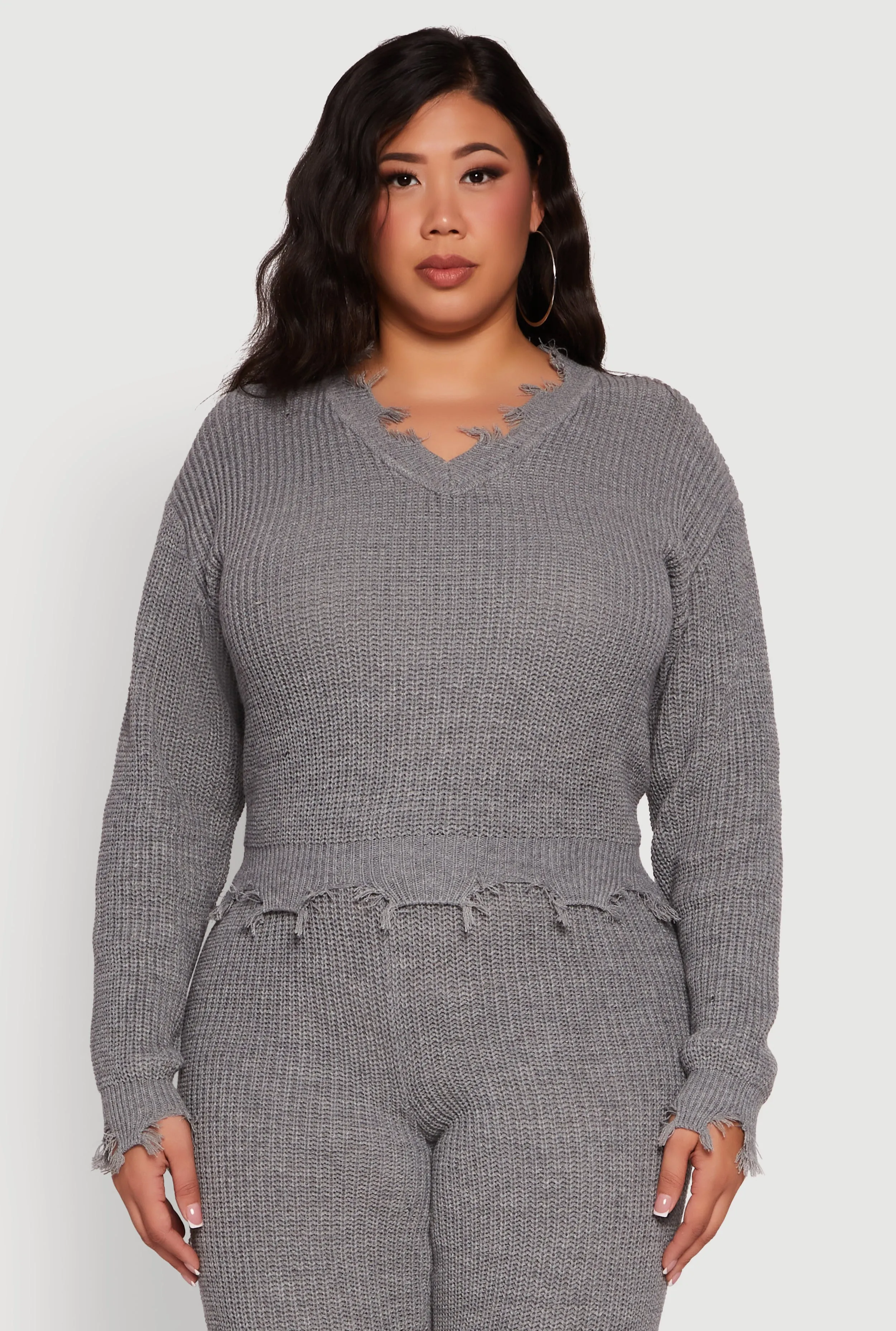 Plus Size Crochet V-Neck Frayed Sweater sold by Rainbow product image thumbnail 2