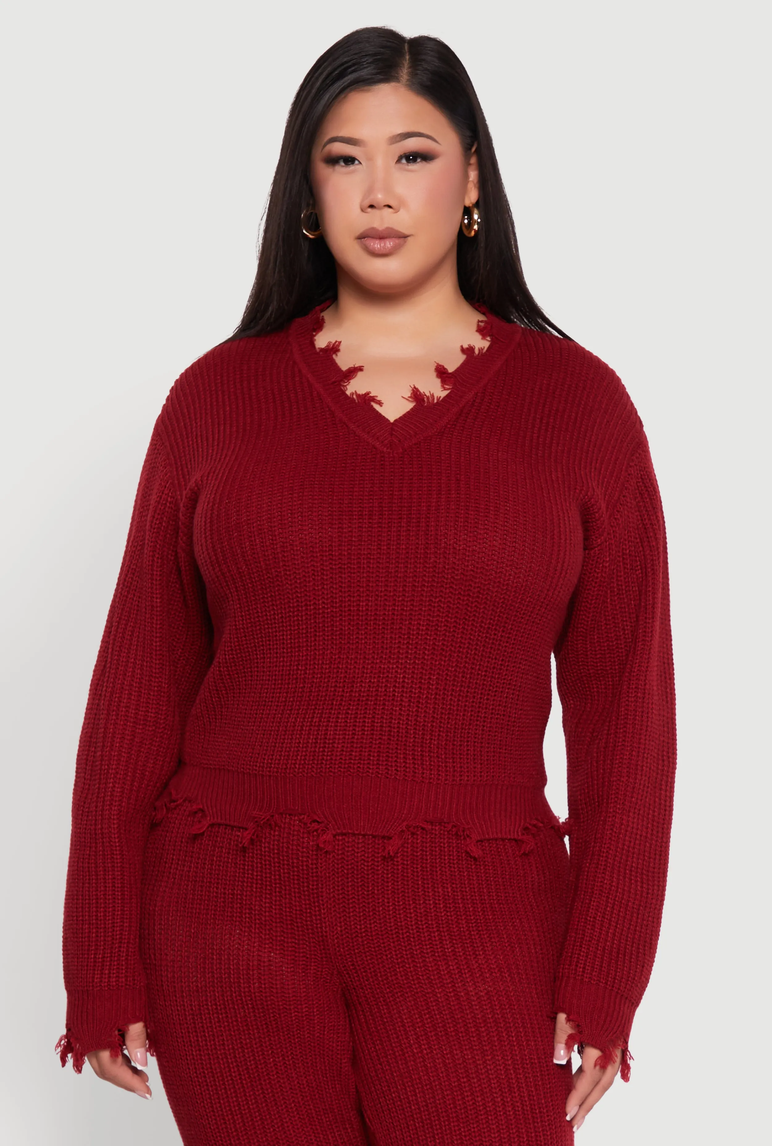 Plus Size Crochet V-Neck Frayed Sweater sold by Rainbow product image thumbnail 4