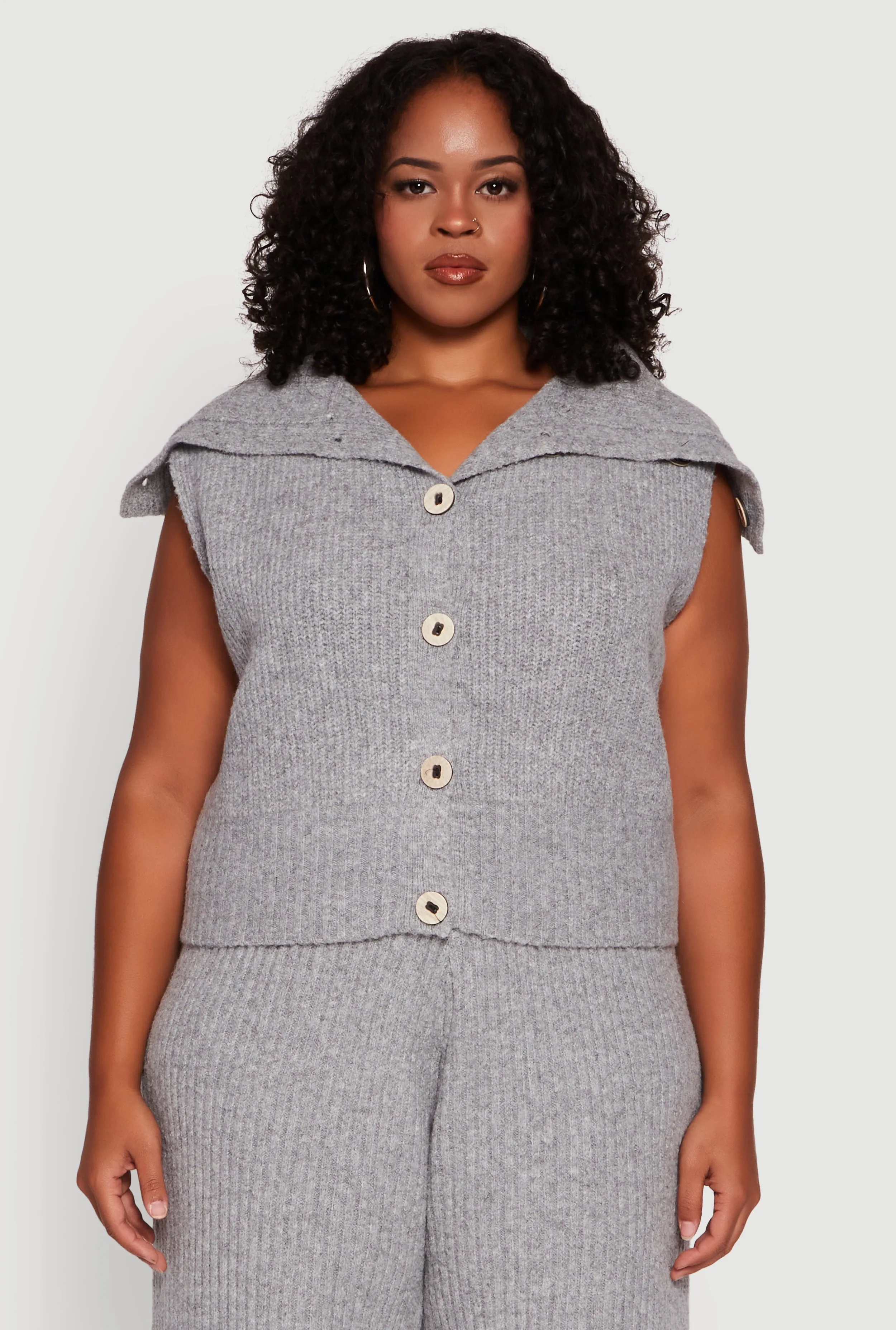 Plus Size Sleeveless Collared Button Front Cardigan sold by Rainbow