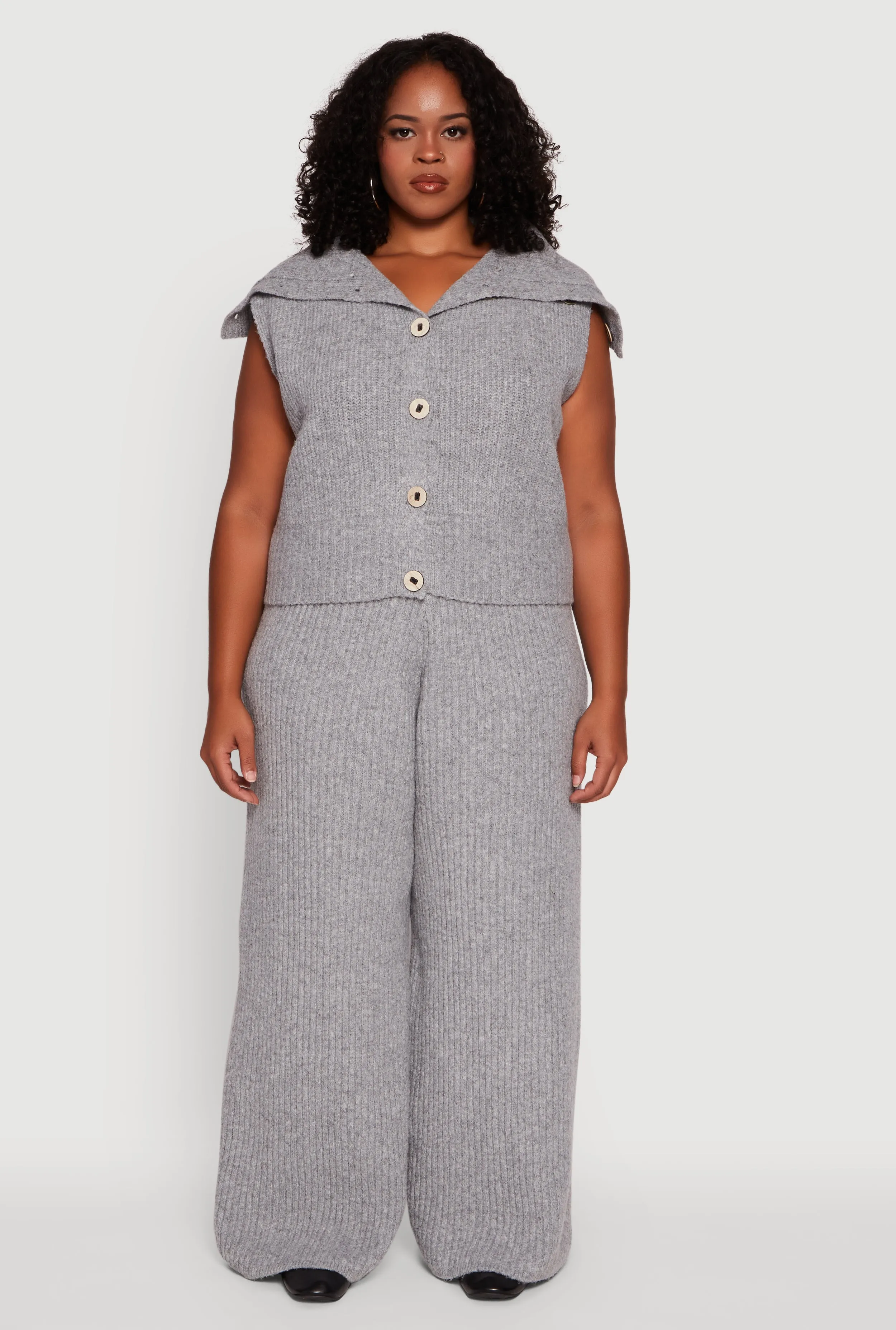 Plus Size Sleeveless Collared Button Front Cardigan sold by Rainbow product image thumbnail 2