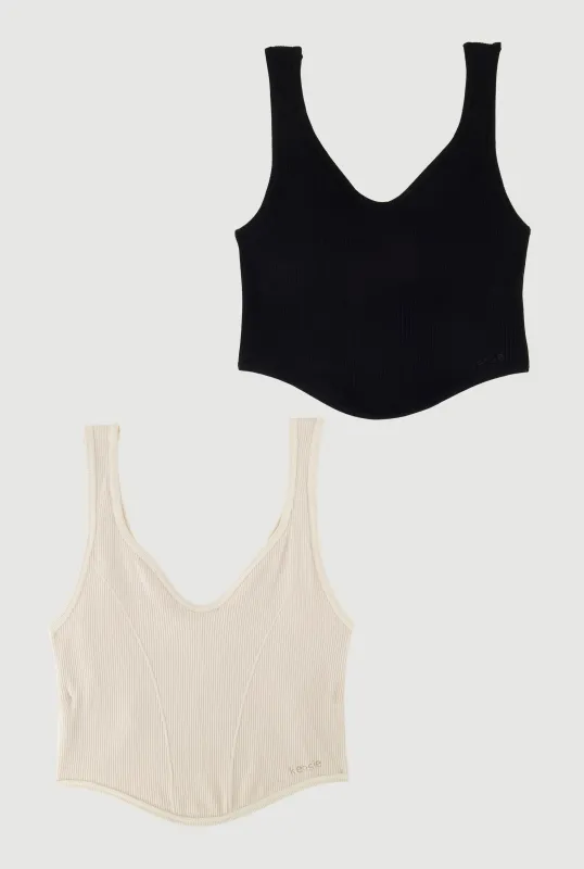 Ribbed Knit V-Neck Bralettes with Shelf Bra 2-Pack sold by Rainbow