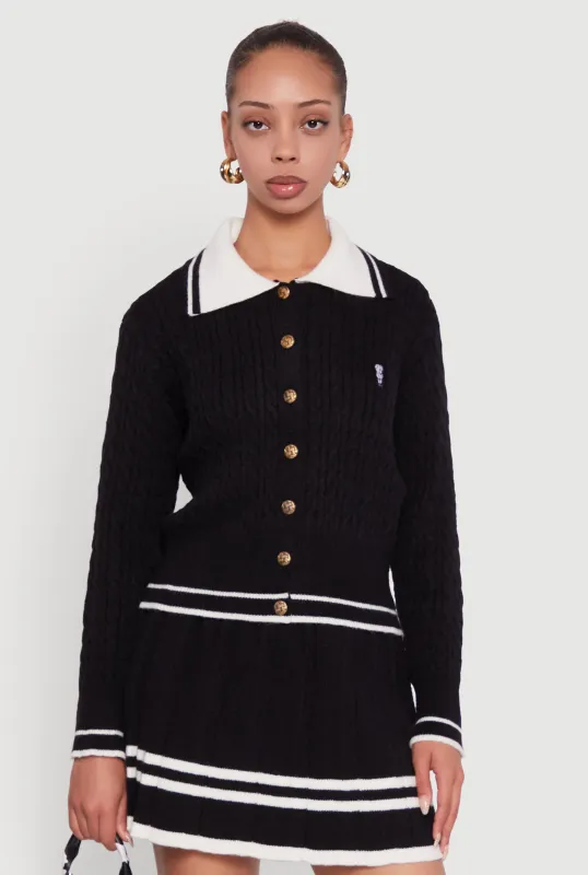 Bear Patch Graphic Varsity Stripe Cardigan sold by Rainbow