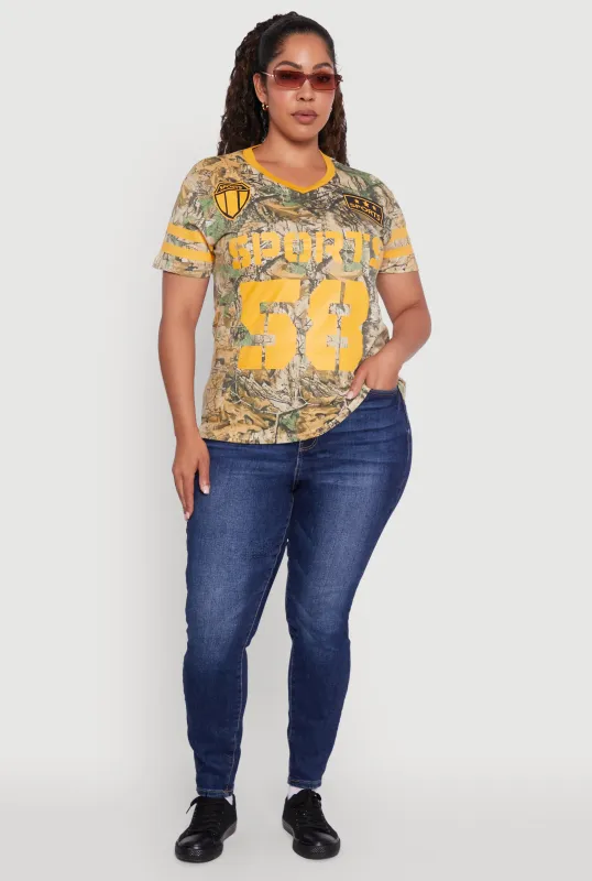 Plus Size Sports 58 Hunter Camo Graphic Tee sold by Rainbow