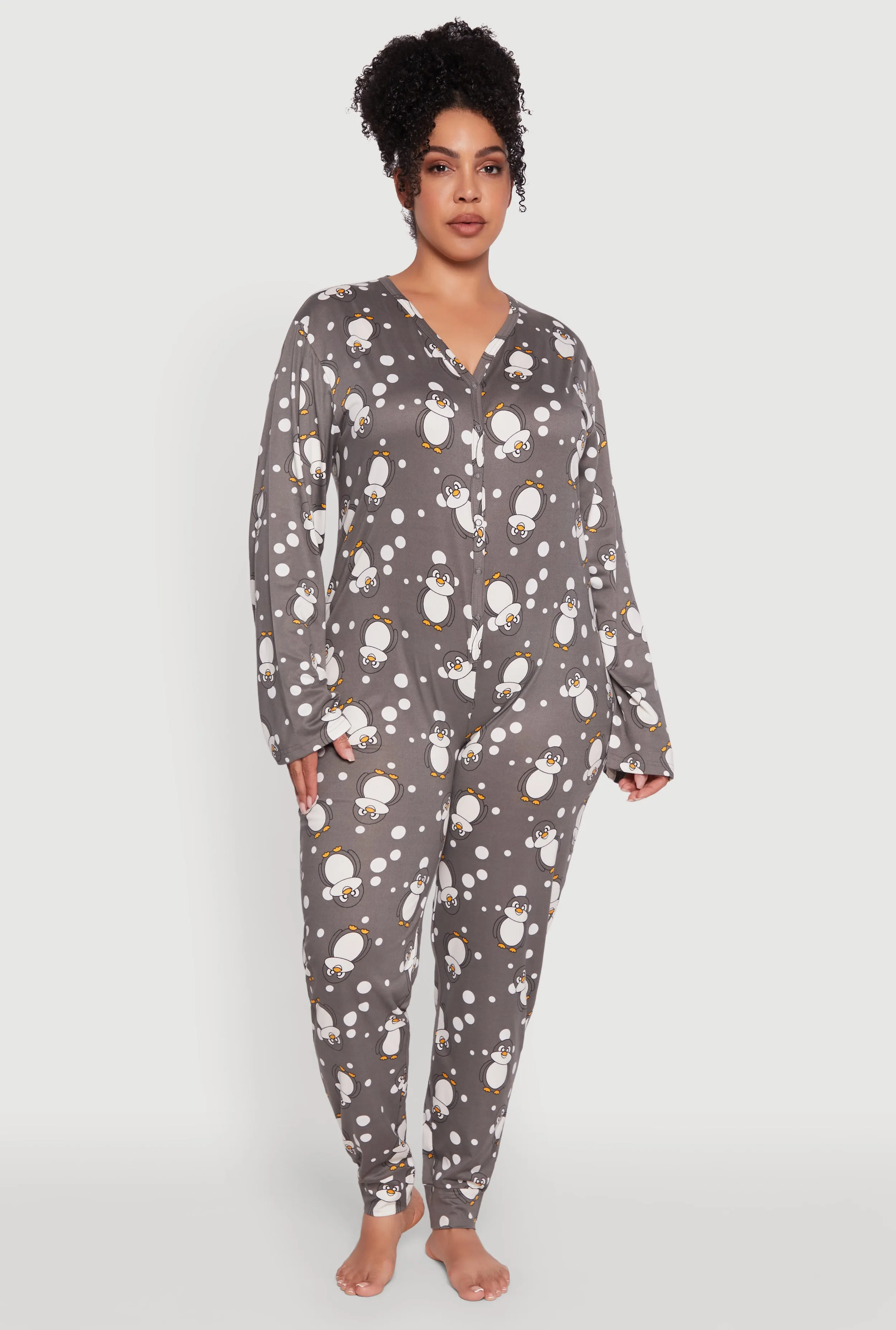 Plus Size Penguin Print Pajama Onesie sold by Rainbow